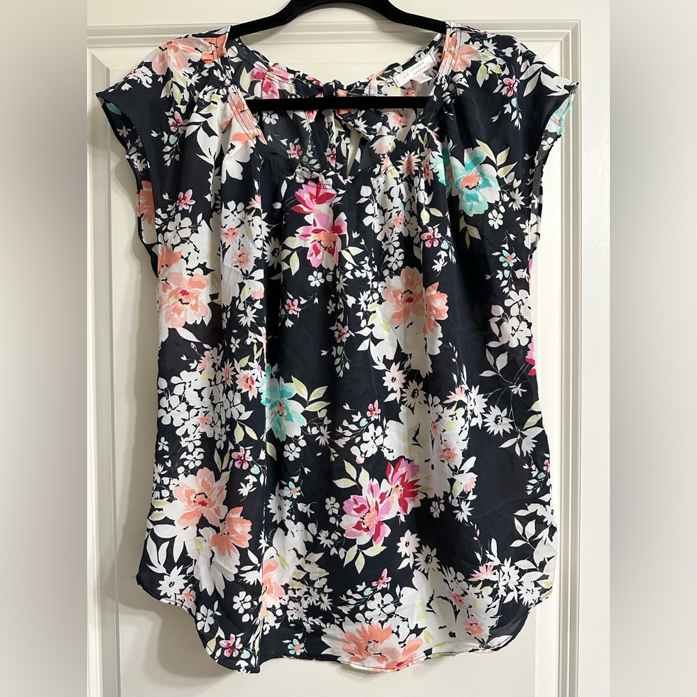 LC Lauren Conrad Floral Blouse - Black with Multicolor